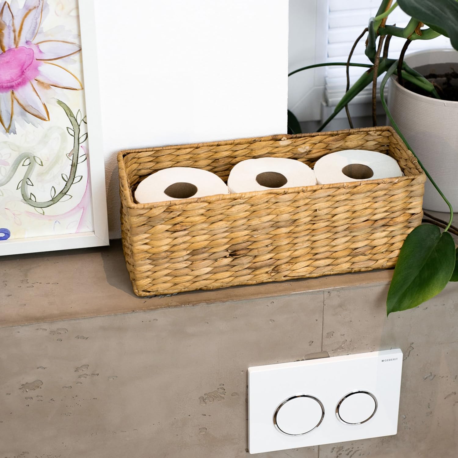 HMF Cesto portaoggetti adatto per KALLAX mezzo scomparto, cesto intrecciato in giacinto d’acqua per bagno, cucina e zona giorno | Set da 2 | 38 x 15 x 14 cm | Naturale