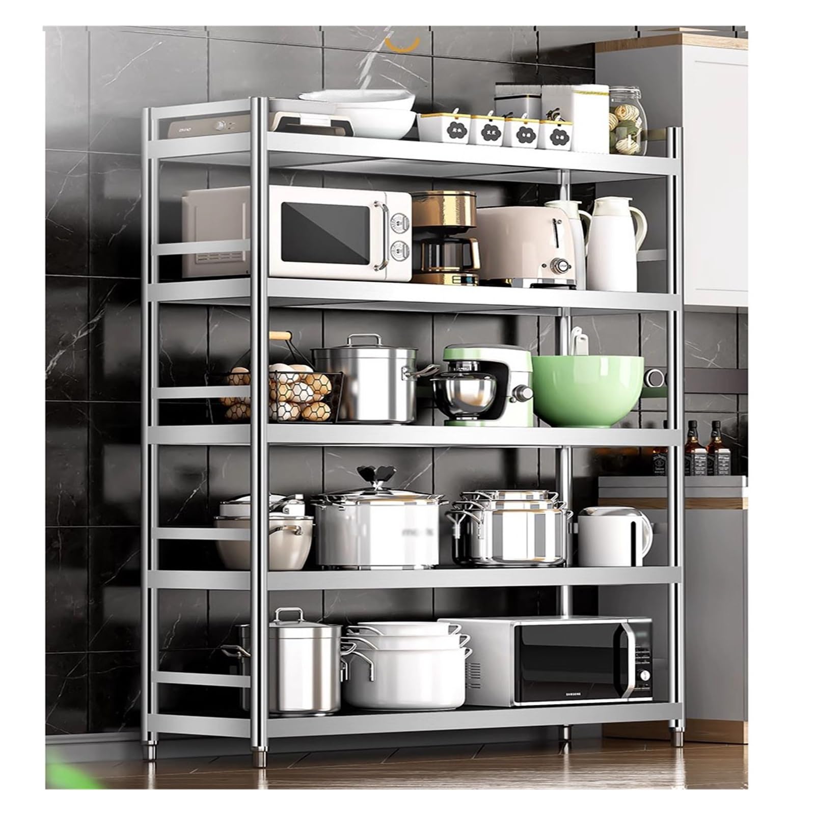 Scaffale da cucina in acciaio inox 304 a 5 ripiani, sottile, multifunzione, regolabile, per ufficio e sala libri (70 x 50 x 180 cm)