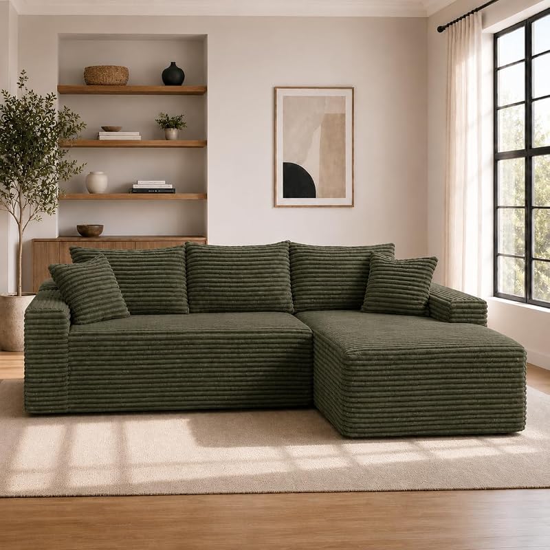 96.1" L-Shaped Modular Cloud Sofa Sectional Sofa Boneless （Right，Green）