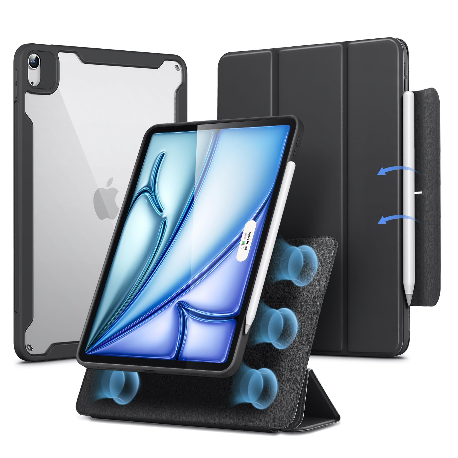 ESR iPad Air 11インチ ケース M4/M3/M2（2026/2025/2024）iPad Air 第5/4世代（2022/2020）対応 着脱式マグネットカバー 分離式デザイン 単体使用可能 縦横対応 多角度スタンド 自動スリープ/ウェイク Pencil Pro/USB-C対応 ブラック商品画像