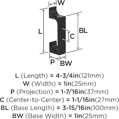 Miniatura 4 de Amerock H37009MB  Gancho decorativo de pared de doble punta Bray  Gancho negro mate para abrigos, sombreros, mochilas, bolsas  Ganchos para baño,