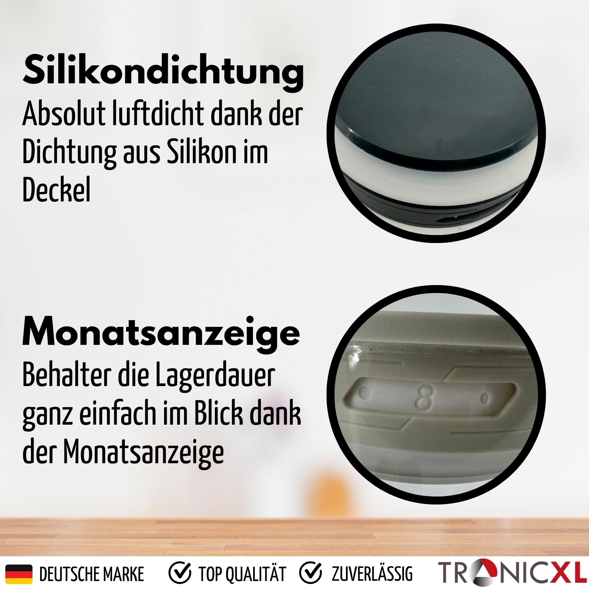 TronicXL Lot de 2 bocaux de conservation sous vide en verre borosilicate de 1 l - 1 000 ml - Avec couvercle hermétique - Pour cuisine, maison, aliments