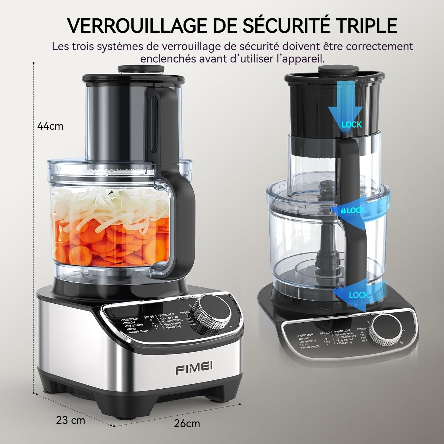 FIMEI Robot Cuisine Multifonctions 1300W, 3 Vitesses et Fonction Pulse, 3,5L Hachoir, 1,5L Mixeur, Moulin, Presse Agrumes, Pétrin à Pâte, Fouet, Râpe, Disque Tournant, Sans BPA