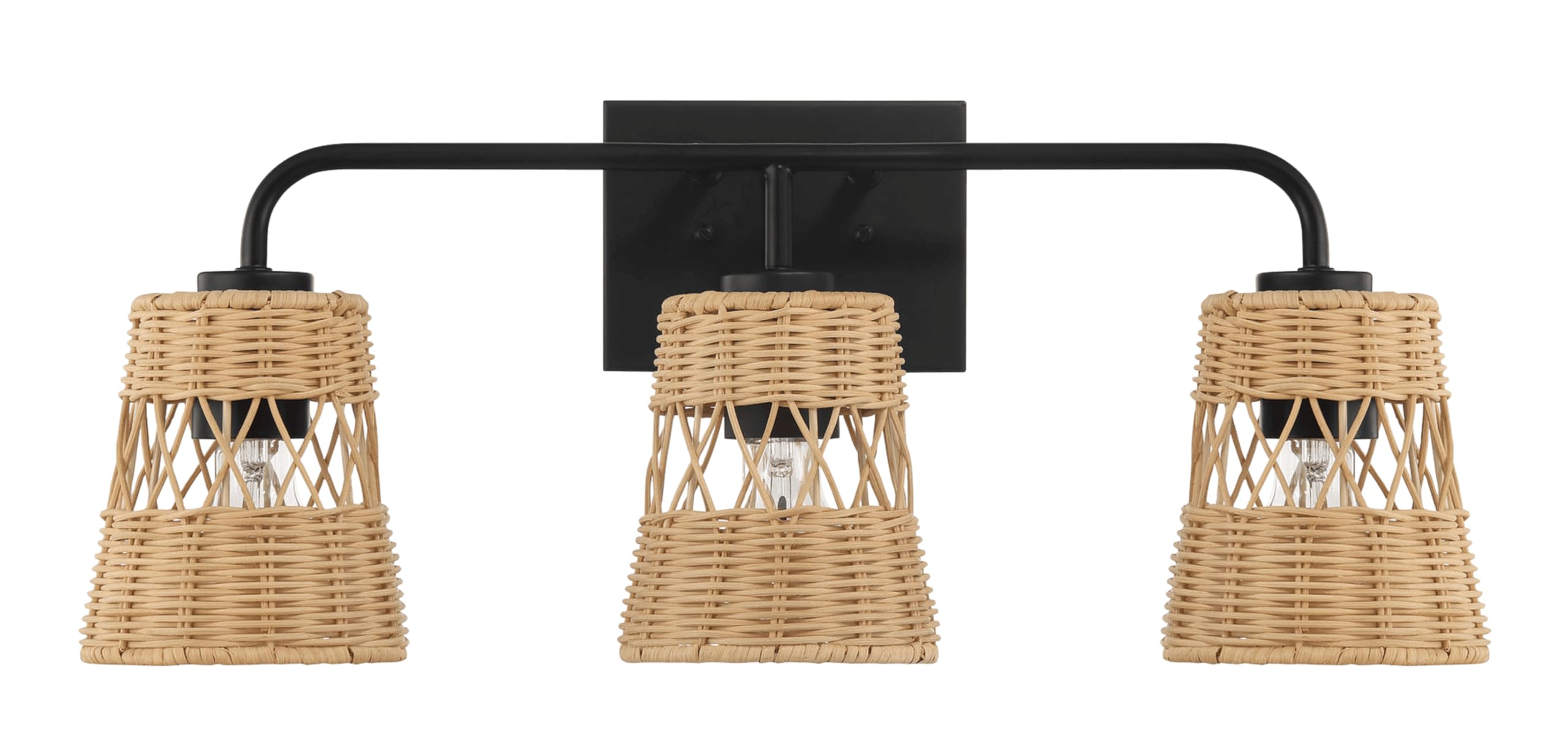 VDOQTLJT Enhances Bathroom Lighting with Moonlit Three Lights Wall Sconce Elegant Rattan Shade Black Metal Finish for Mirror Area