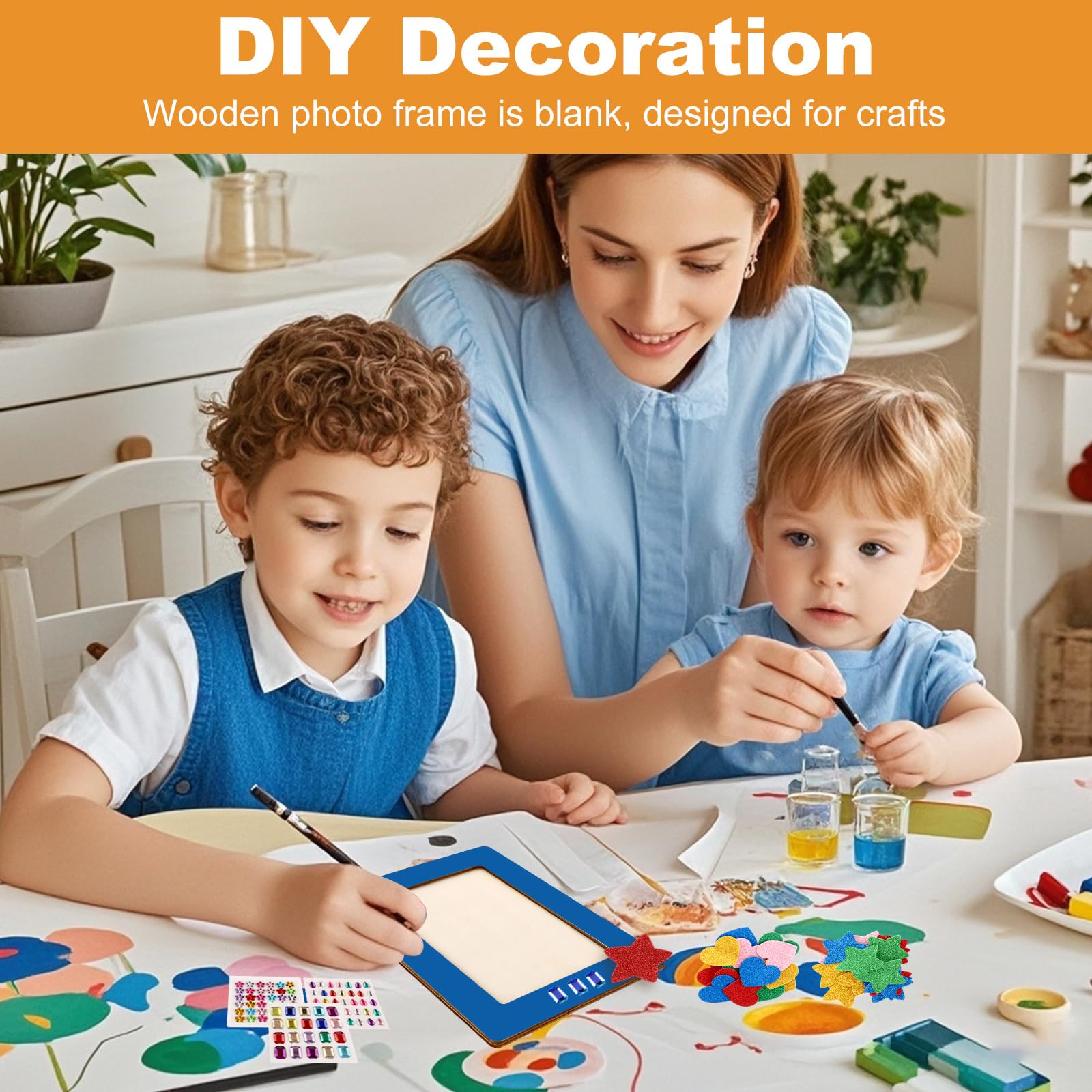 SHUESS Lot de 10 cadres photo en bois à peindre pour enfants - 15 x 20 cm - Kit de bricolage - Kit de bricolage - Pour anniversaire d'enfant - 10 x 15 cm - Cadre photo à peindre avec stylos et