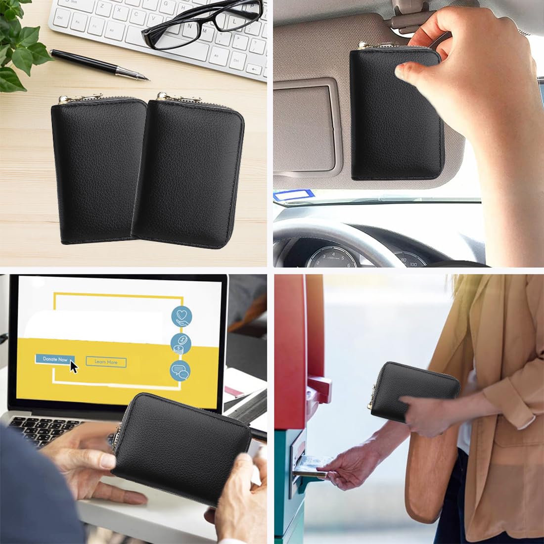 Sletend Portacarte Con Cerniera In Pelle PU - Albero Della Vita, Protezione RFID, 9 Slot Per Carte, 2 Tasche, Minimalista