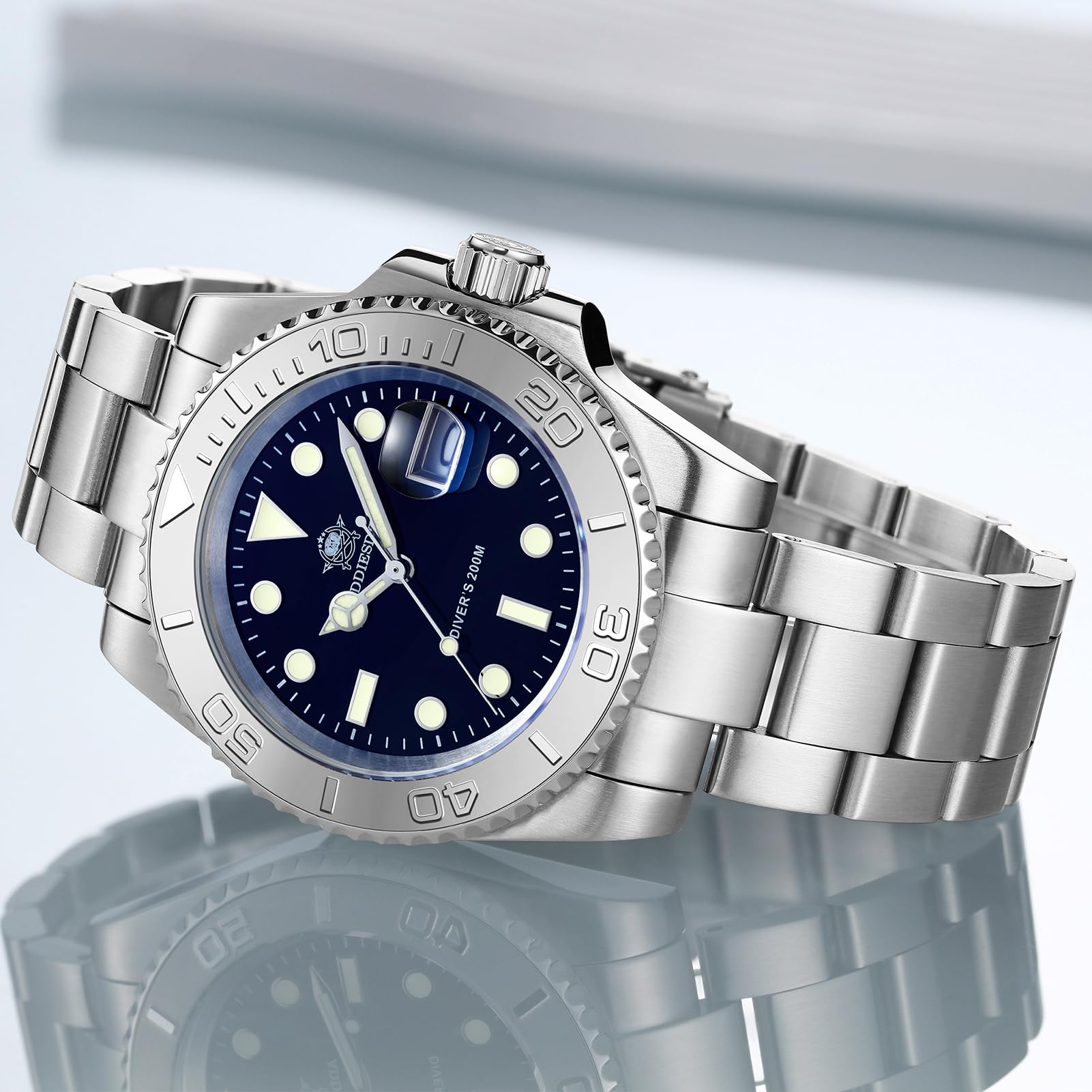 ADDIESDIVE ADDIEDIVE Orologio Quarzo Acciaio Diver Orologi Uomini 41mm Quadrante Nero Impermeabile 200M Lunetta Argentata Nero