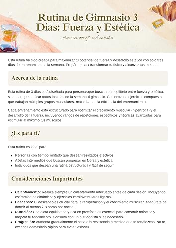 RUTINA DE GIMNASIO ESTÉTICA Y DE FUERZA: (3 DÍAS POR SEMANA) (Spanish Edition) Edición Kindle