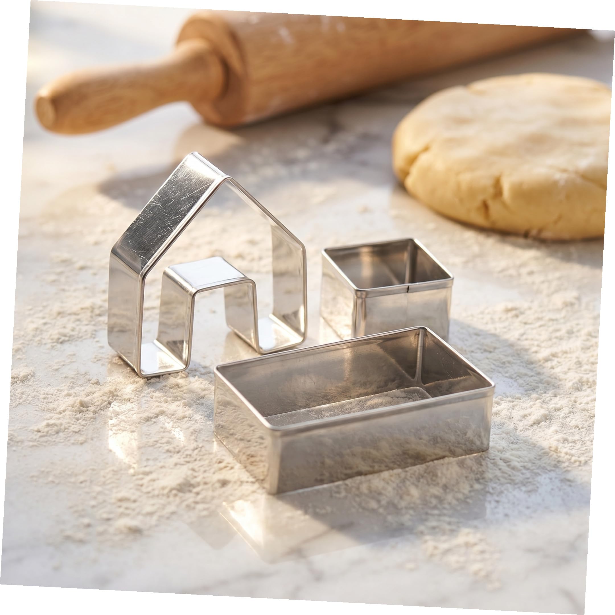 NUOBESTY 5 Molde De La Casa Carrito Helados Juguete Cortadores De Forma Navideña Casa De Jengibre Cortador De Galletas Aceitera y Vinagrera Acero Inoxidable Pastel Árbol De Navidad 3d