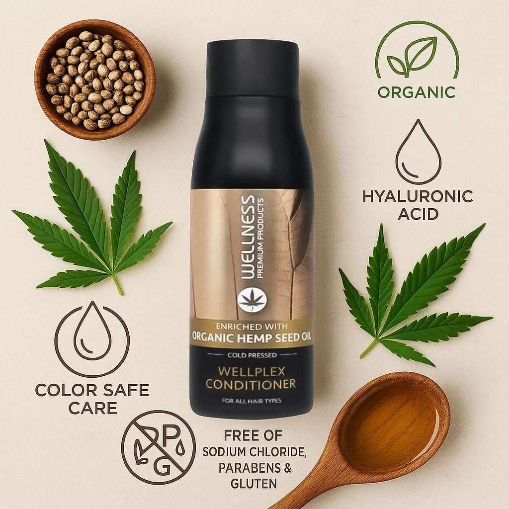 Wellness Premium Wellplex Hemp Infused Rejuvenating Conditioner | Deep Repair & Hydration for Damaged, Color-Treated Hair | Organic Formula with Hyaluronic Acid & Fiberplex | Vegan 500ml