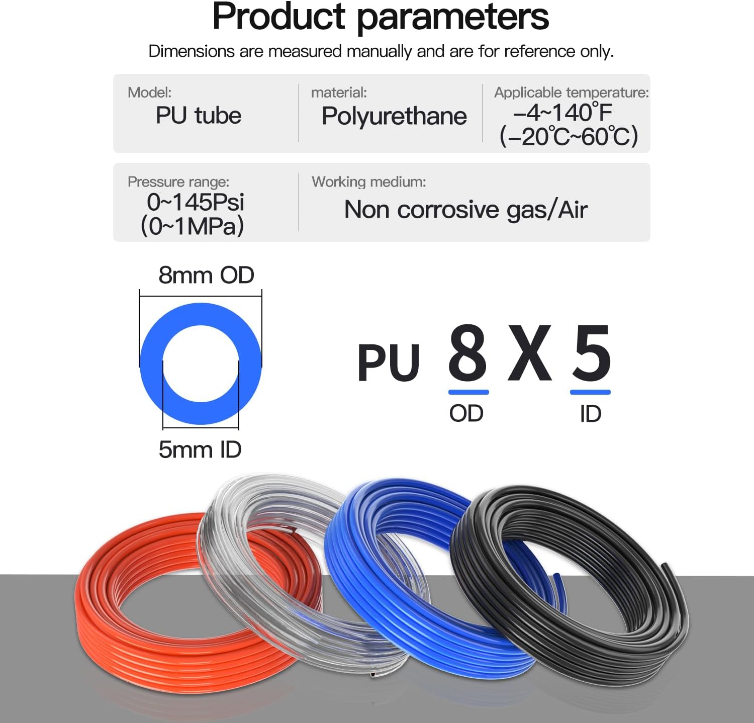 PU tube 8mm OD 5mm ID Polyurethane tubing Pneumatic hose air pump Air compressor gas pipe air line Clear 32.8Ft 10 Meter