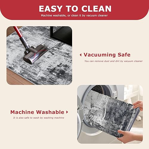 Miniatura 6 de KOZYFLY Alfombra moderna abstracta de 2 x 6 pulgadas, lavable, color gris, para pasillos, cocina, alfombra antideslizante para pasillo de