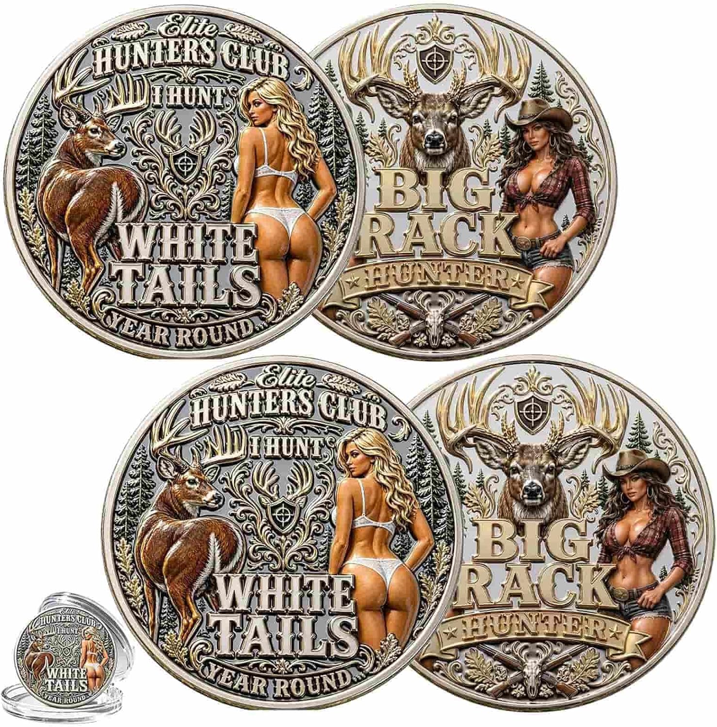 Elite Hunters Club White Tails Coin,Big Rack Hunter Challenge Coin (2 Pcs)