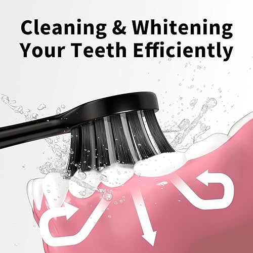 Miniatura 3 de Cabezales de repuesto compatibles con cepillo de dientes eléctrico Gleem, diseño en forma de W plantado con cerdas de nailon, color negro, paquete