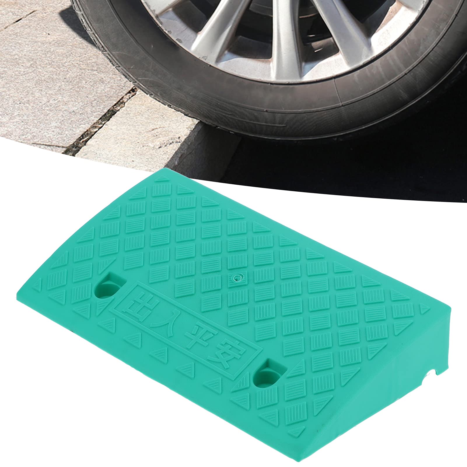 9cm Thickness Portable Curb Ramp Plastic Threshold Ramp for Driveway Car Supplies Green
