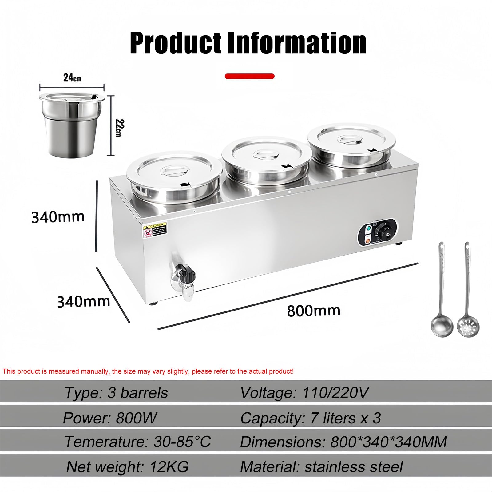 Scaldavivande elettrico commerciale in acciaio inox per bagnomaria, scaldavivande per salse e zuppe, scaldavivande per buffet, pentole a vapore con coperchi, controllo della temperatura per catering