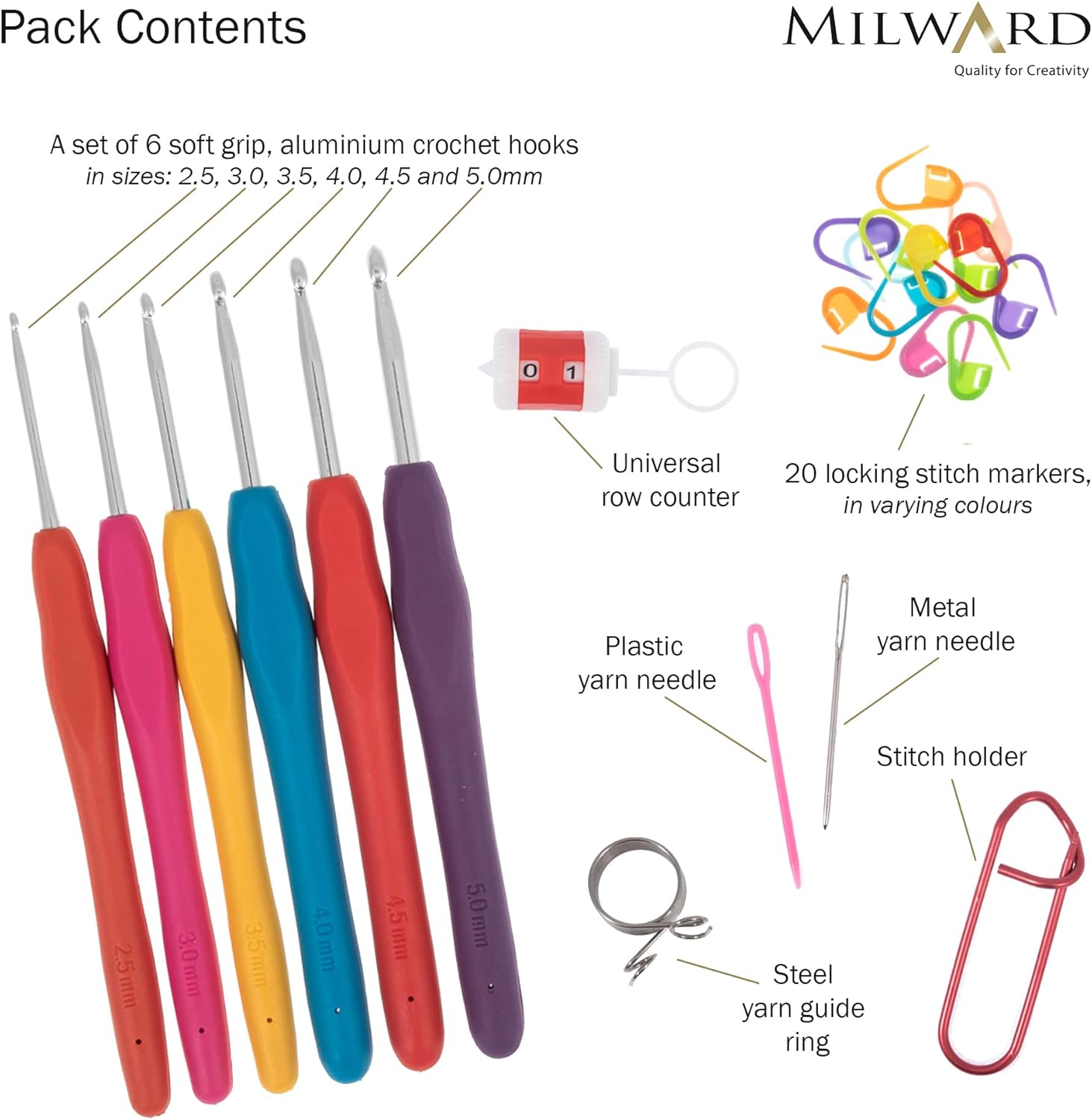 Milward Crochet Accessories, Assorted, 2 x 10 x 19.5cm
