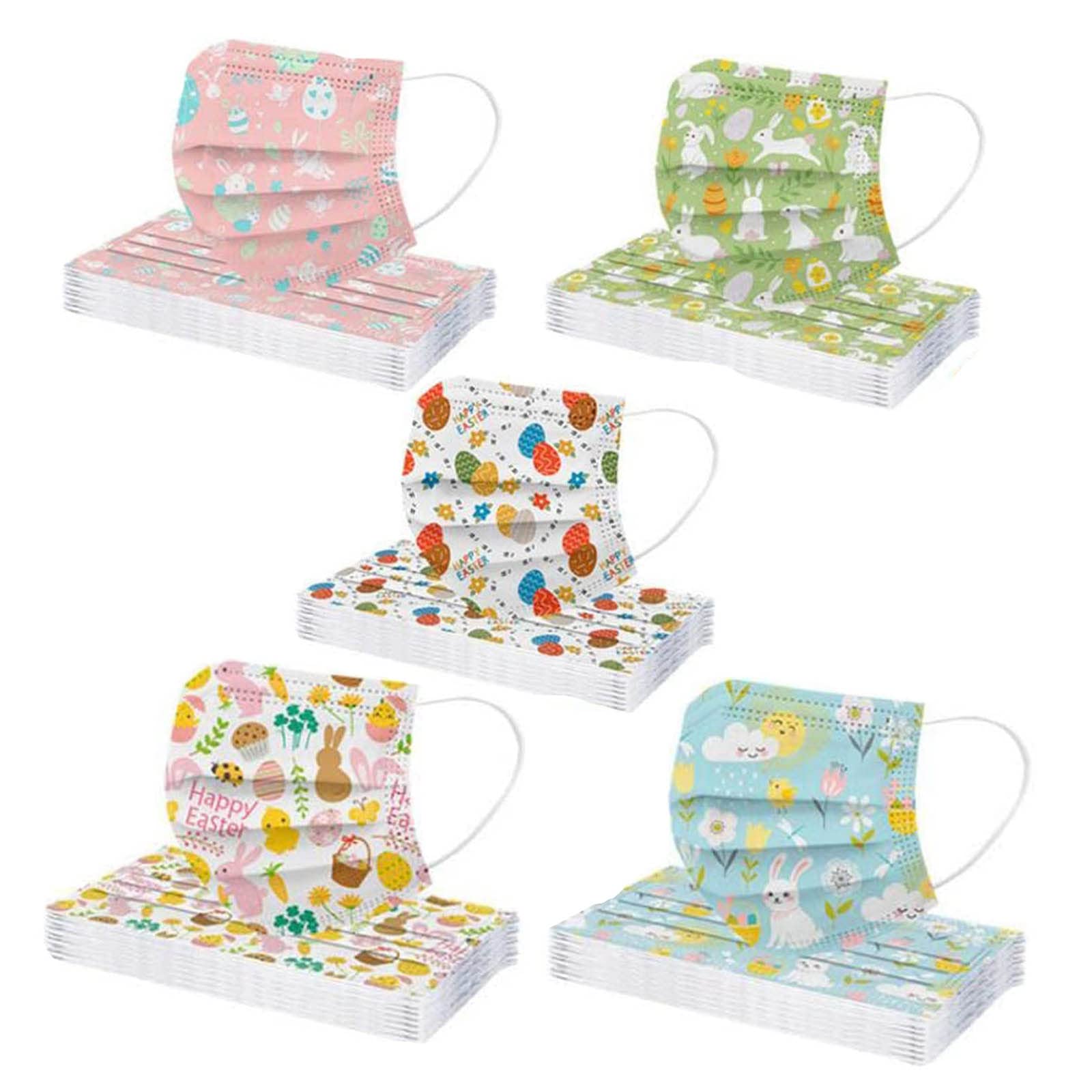 50 Pack Disposable Face_Mask For Adults with Rabbit Print,3 Ply Breathable Facemasks with Nose Wire for Women Men