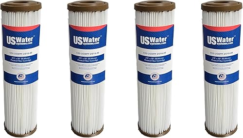 US Water Systems - Cartucho de filtro de agua plisado de 2.5 x 9.75 pulgadas, 20 micras, cartucho de filtro de agua reutilizable para toda la casa,