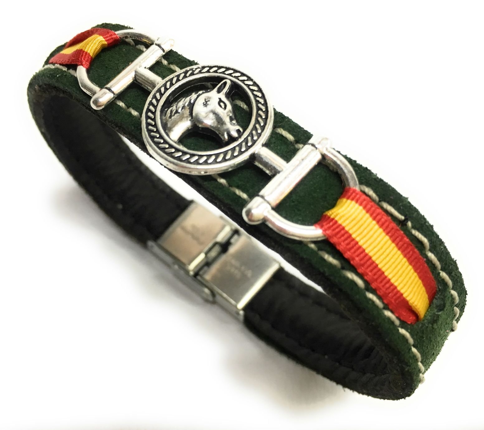 YOJAN PIEL | Pulsera De Cuero Caballo y Bandera España | Complementos de Moda Unisex para Hombres y Mujeres de Estilo Atemporal y Elegante | Regalos Originales y Exclusivos