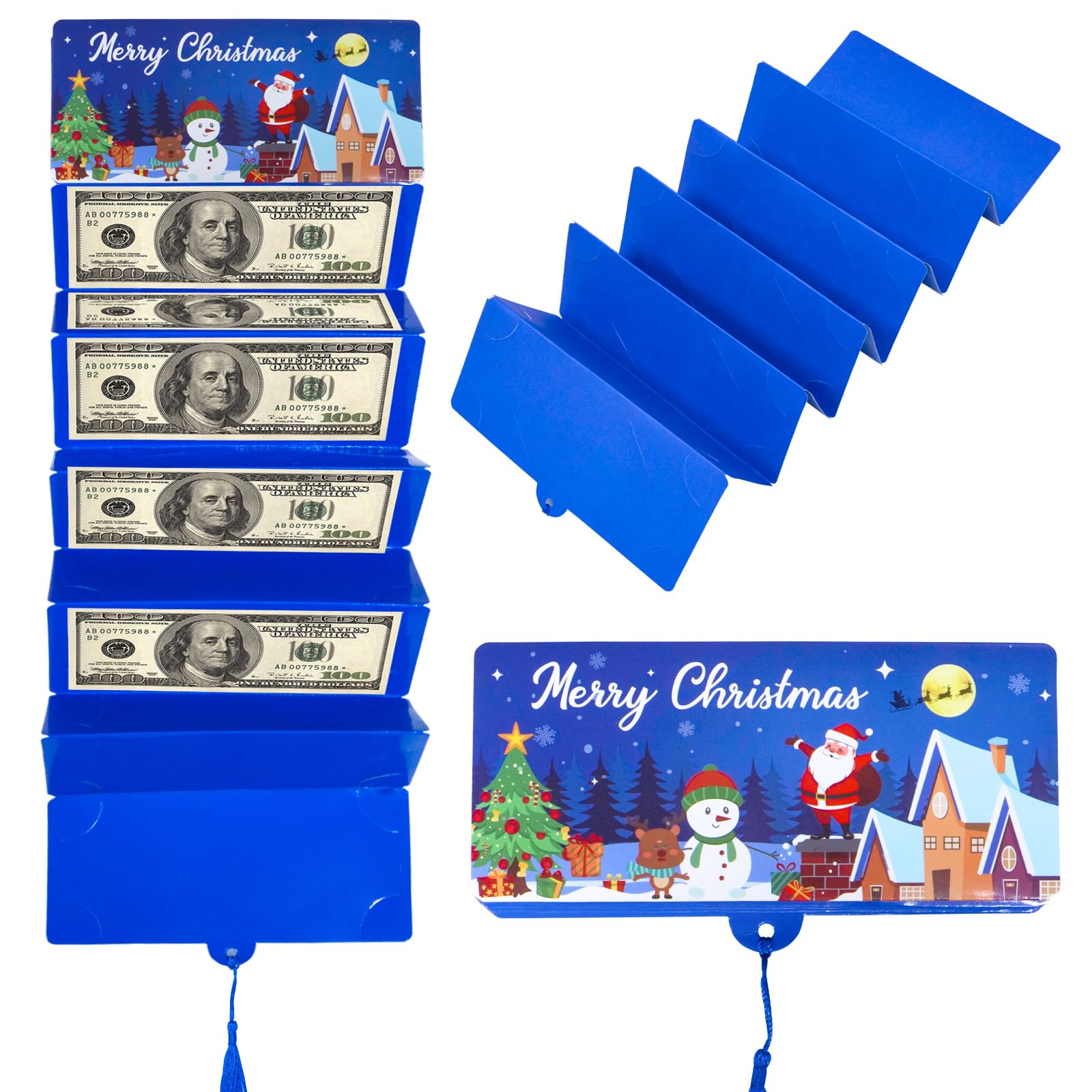 Mianruii Men's Blue Christmas Money Wallets And Envelopes, 10 Slot Surprise Xmas Cash Envelope With Tassel For Santa Supplies, Holiday Birthday Gift For Wo, Teens - Hold Cash, Checks, Cards(Blue)