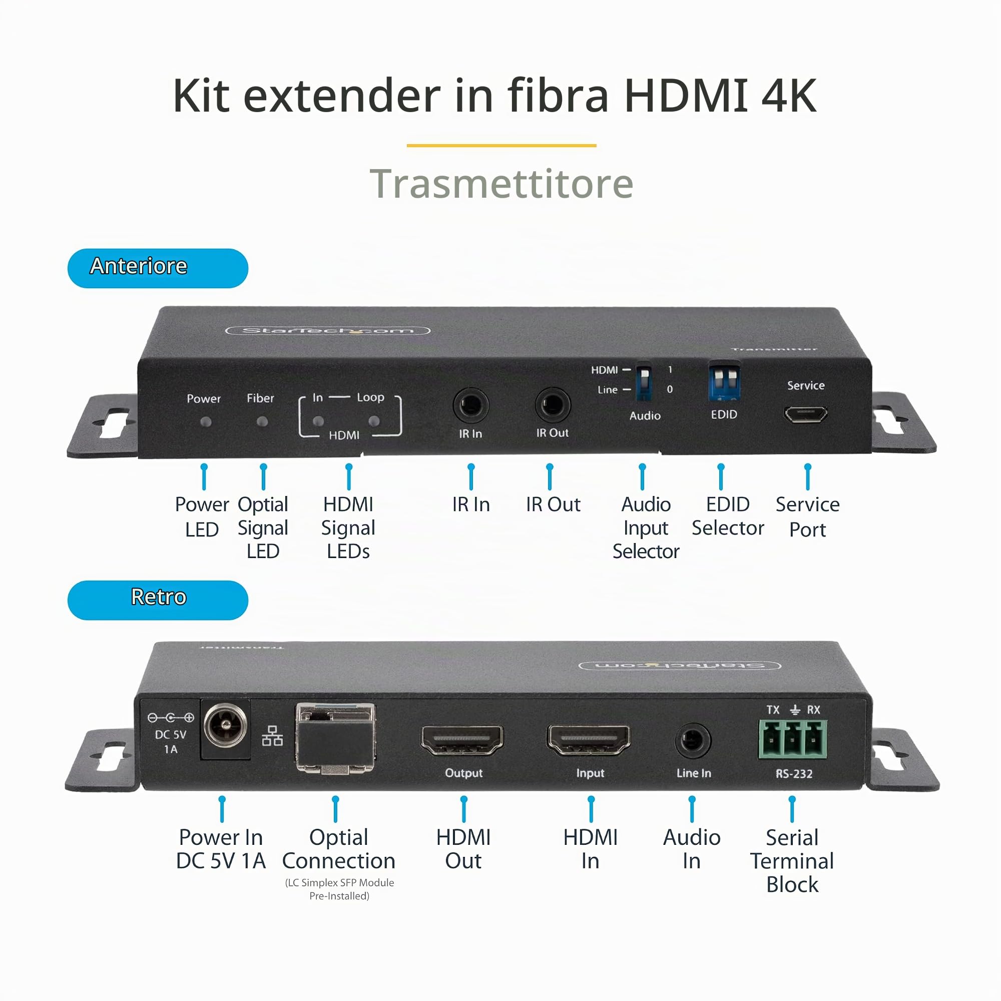 StarTech Extender HDMI su Fibra Ottica LC, 4K 60Hz, 1km Single Mode, HDR