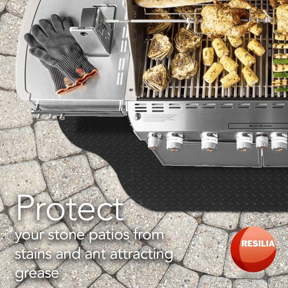 RESILIA - Large Under Grill Mat - Black Diamond Plate, 72 x 48 inches, 12-inch Splatter Protection Lip, for Outdoor Use : Patio, Lawn & Garden