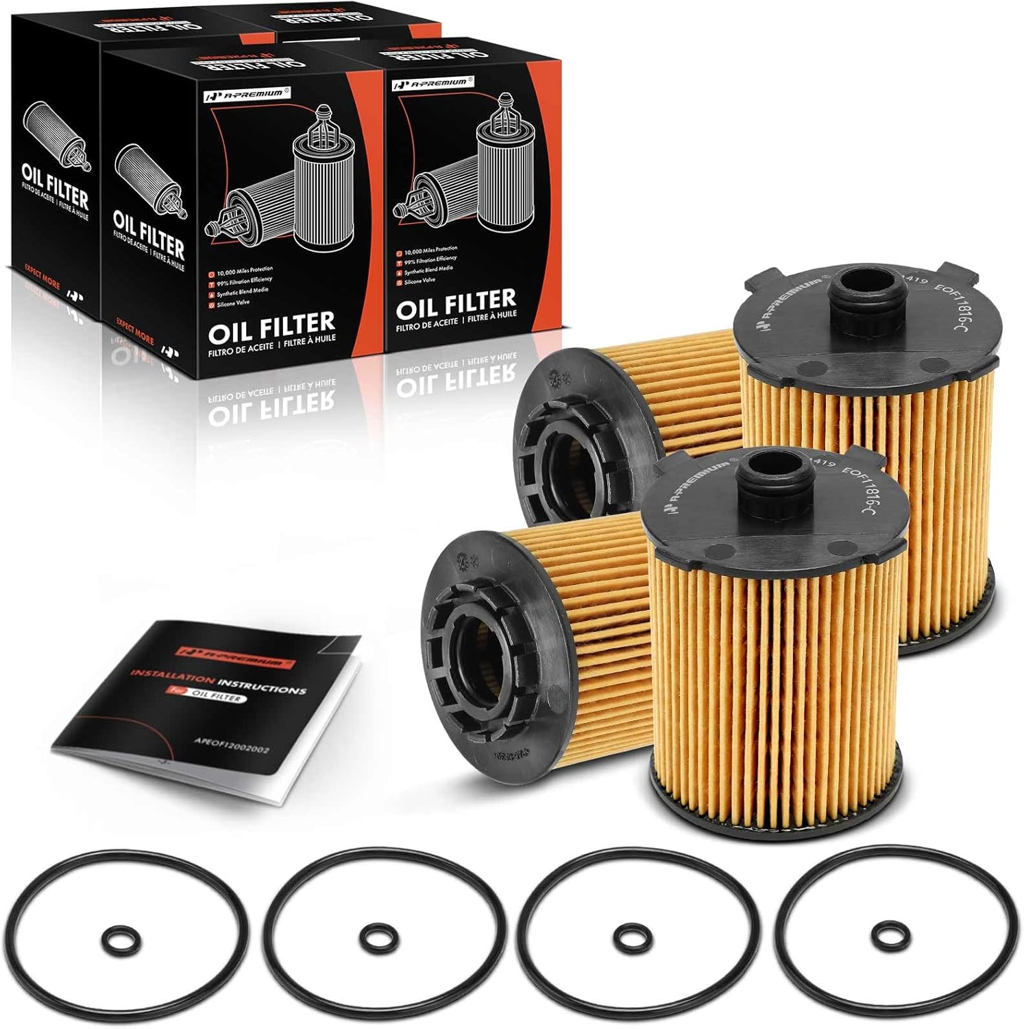 A-Premium 4-PC 10K Miles Protection Oil Filter Compatible with Volvo XC60 2015-2023, XC90 2016-2023, S60/V60 2015-2023, XC40 2019-2023, XC70/S80 2015-2016, S90 2017-2023, S60/V60/V90 Cross Country