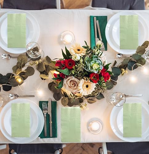 Miniatura 7 de 50 servilletas de 3 capas de color verde salvia de 13 x 15.7 pulgadas, servilletas de baño para invitados, servilletas de postre, toallas de mano
