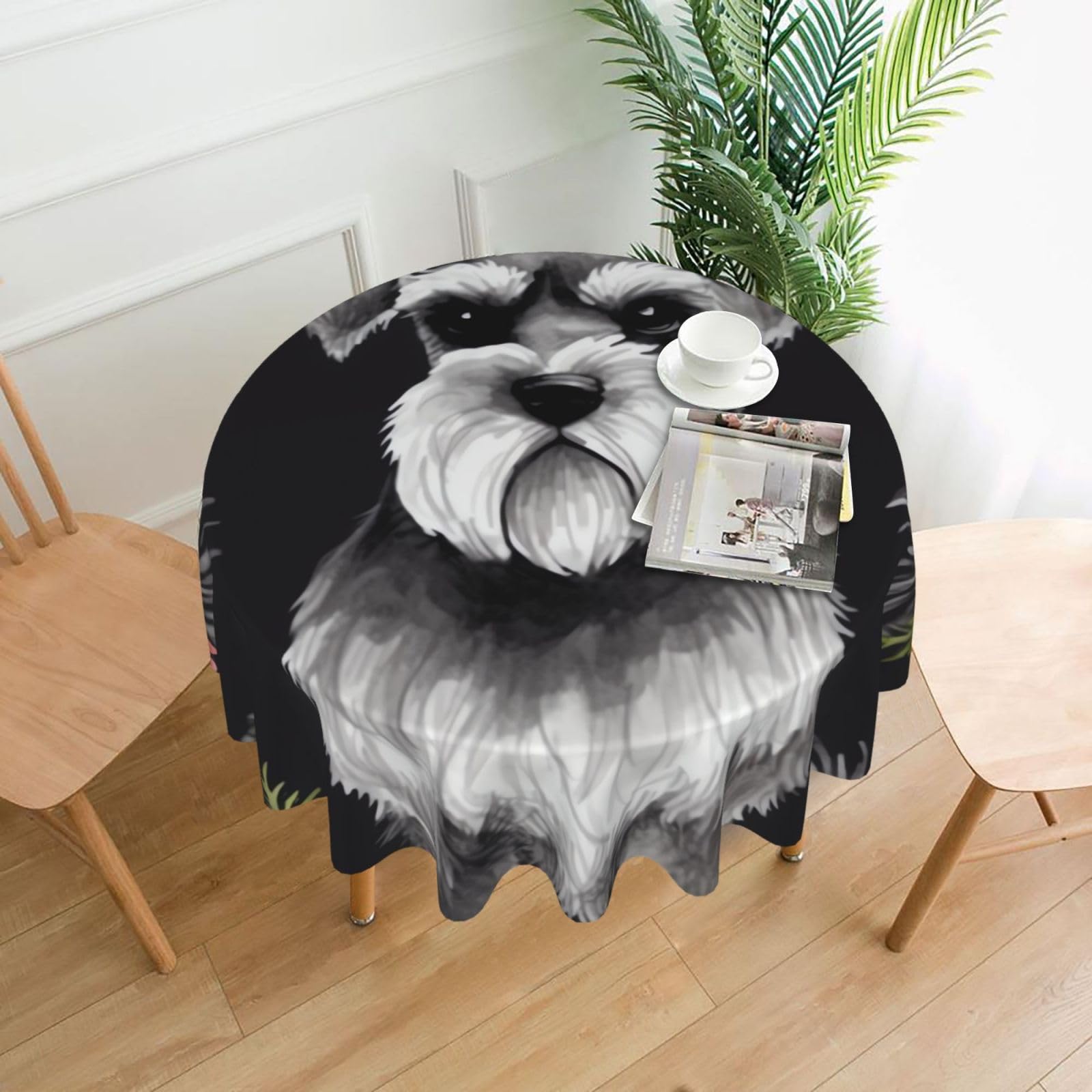 FodPand Schnauzer Tablecloths for Round Tables 60 Inch - Reusable Washable Dining Table Clothes - Stain and Wrinkle Resistant Decorative Fabric Table Cover for Wedding Party