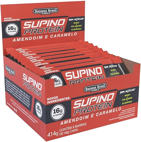 Banana Brasil Display Supino Protein Amendoim Com Caramelo Max Caixa Com 9 Unidades De 46G