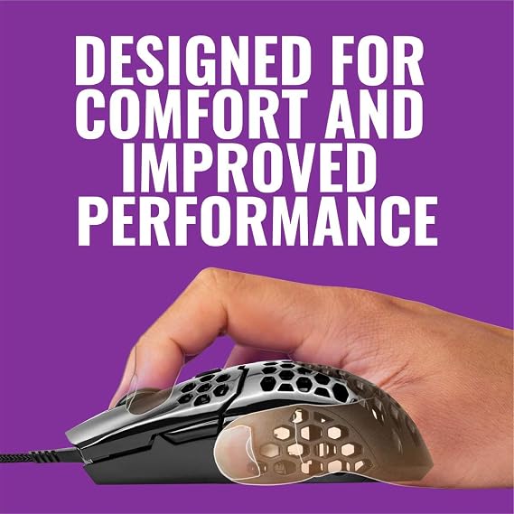 Cooler Master MM710 Glossy Black Gaming Mouse with Lightweight Honeycomb Shell, Ultraweave Cable, 16000 DPI Optical Sensor