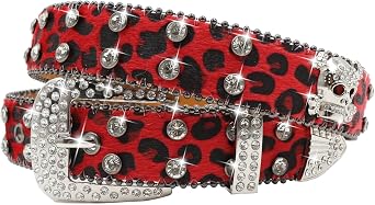 Rhinestone Skull Belt Men Women Skull Leopard Belt Punk Studded Skulls Belts Western Cowgirl BB Belts Y2k