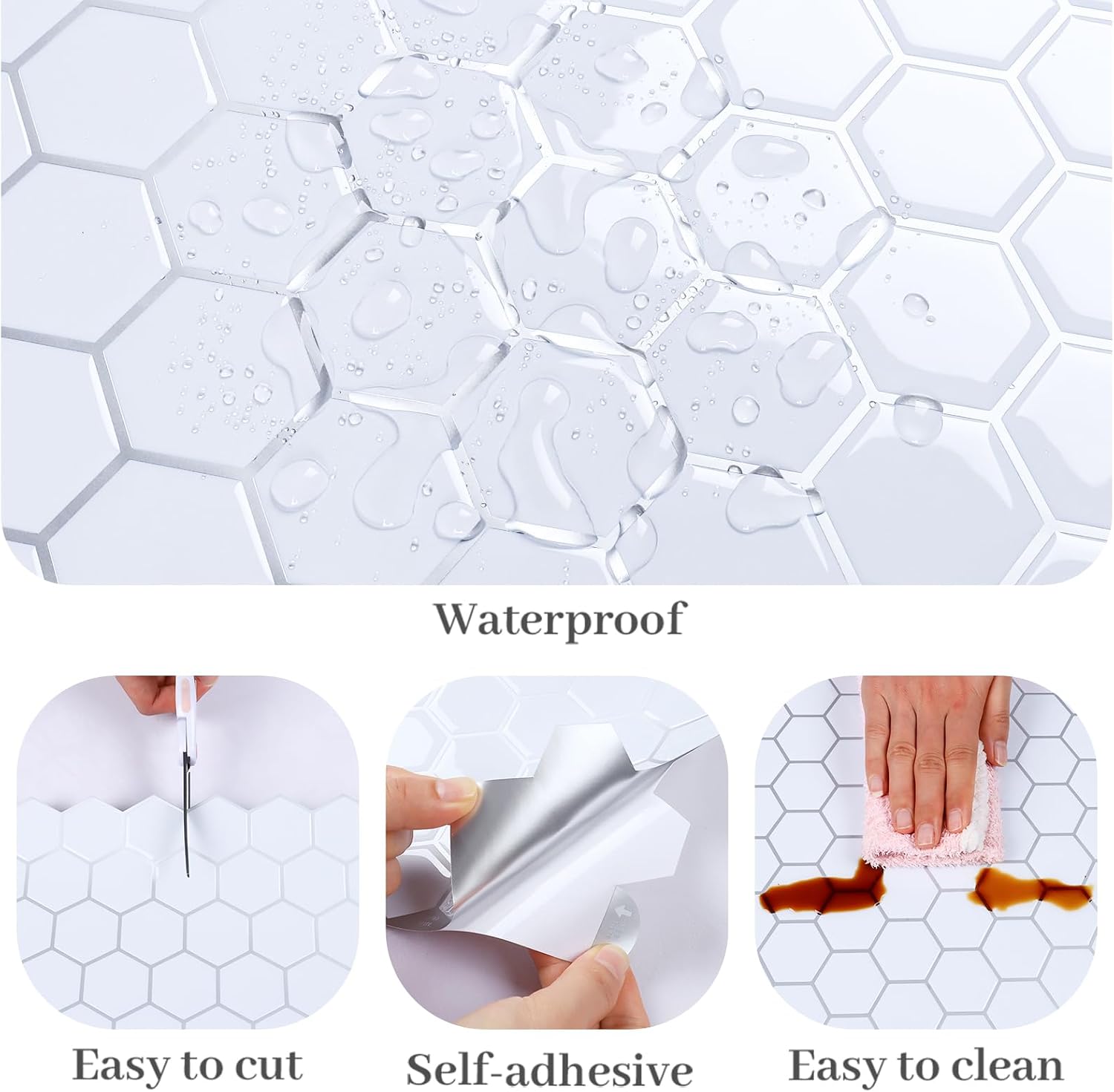 20 Sheets White Hexagon Peel and Stick Backsplash Waterproof Stick on Backsplash Tiles for Kitchen Bathroom Wall Tiles Removable Self Adhesive Vinyl Backsplash for Laundry Room 12''x12''