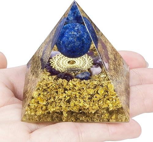 Miniatura 3 de Rockcloud The Crown Chakra Pirámide de orgón Lapislázuli Bola de cristal Reiki Equilibrio Generador de energía para mediación Yoga Decoración de