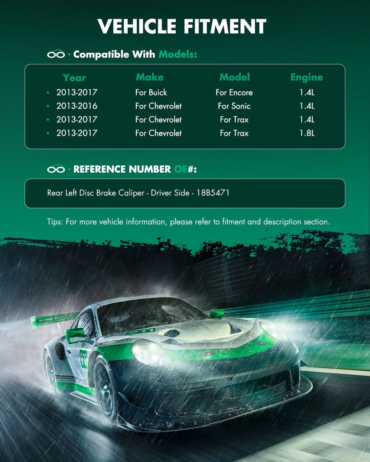 SCITOO Rear Left Brake Caliper With Bracket 18B5471 Compatible For Buick For Encore 2013-2017,For Chevrolet For Sonic 2013-2016,For Chevrolet For Trax 2013-2017