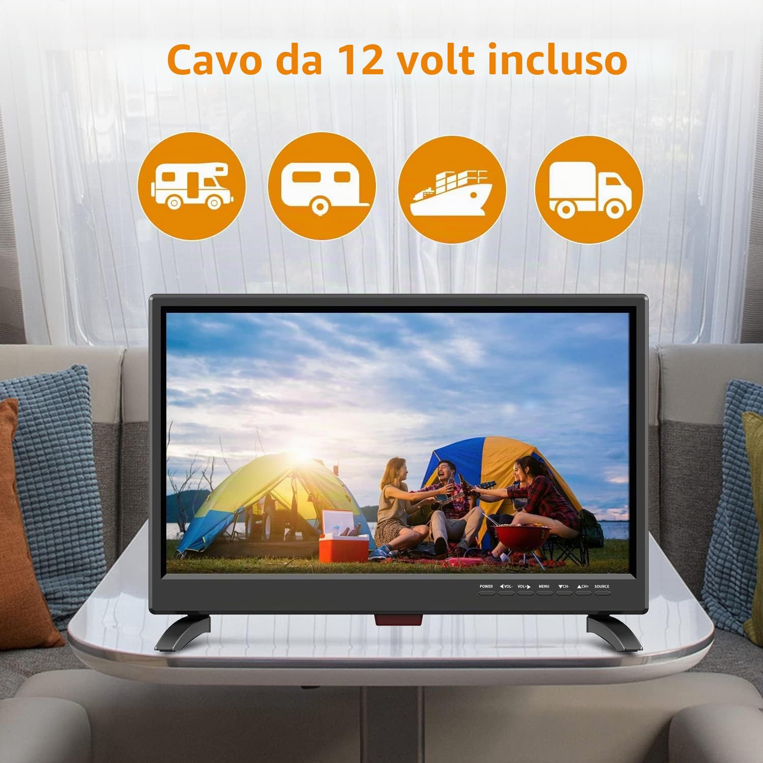 ZOSHING TV 19 pollici,TV 12 volt per Camper con Sintonizzatore Digitale T2-HEVC,HDMI,USB,VGA porta IN,per Cucina,Camera da letto