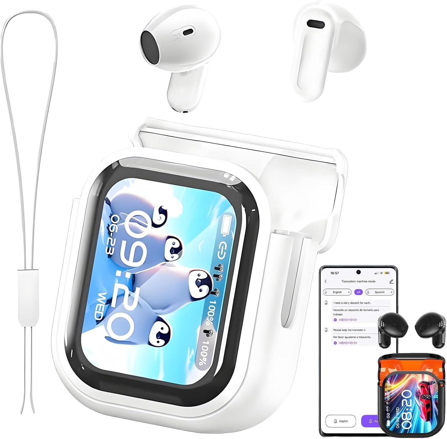 NE20 KI Übersetzer Kopfhörer, 165 Sprachen Übersetzungskopfhörer mit 7 Übersetzungsmodi, Bluetooth 6.0 Ohrhörer mit HiFi-Klang & Touchscreen, Kopfhörer für Reisen, Meetings und Studium, Weiß