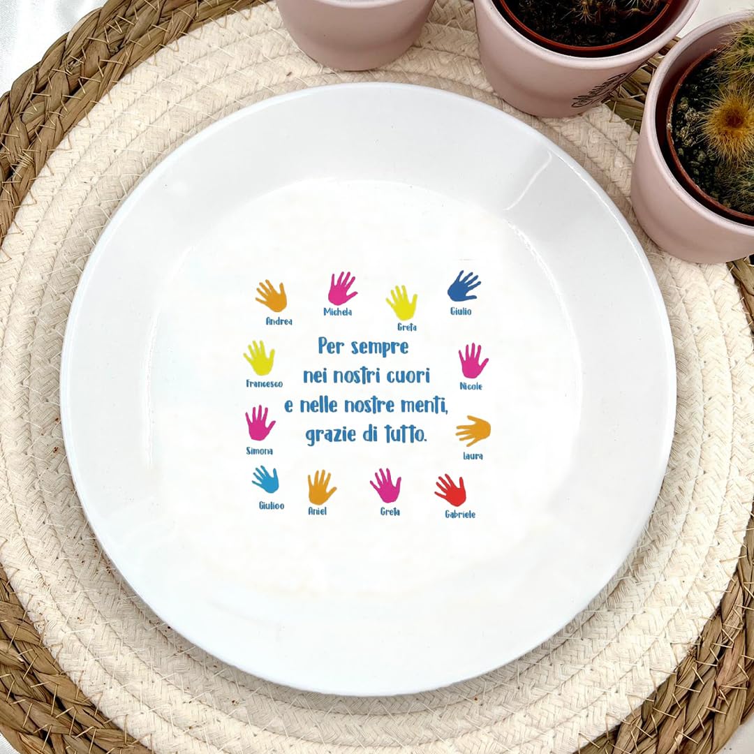 Piatto Bianco in Vetro Temperato 25cm Personalizzato con Nomi Idea Regalo per Maestra Fine Anno Scolastico