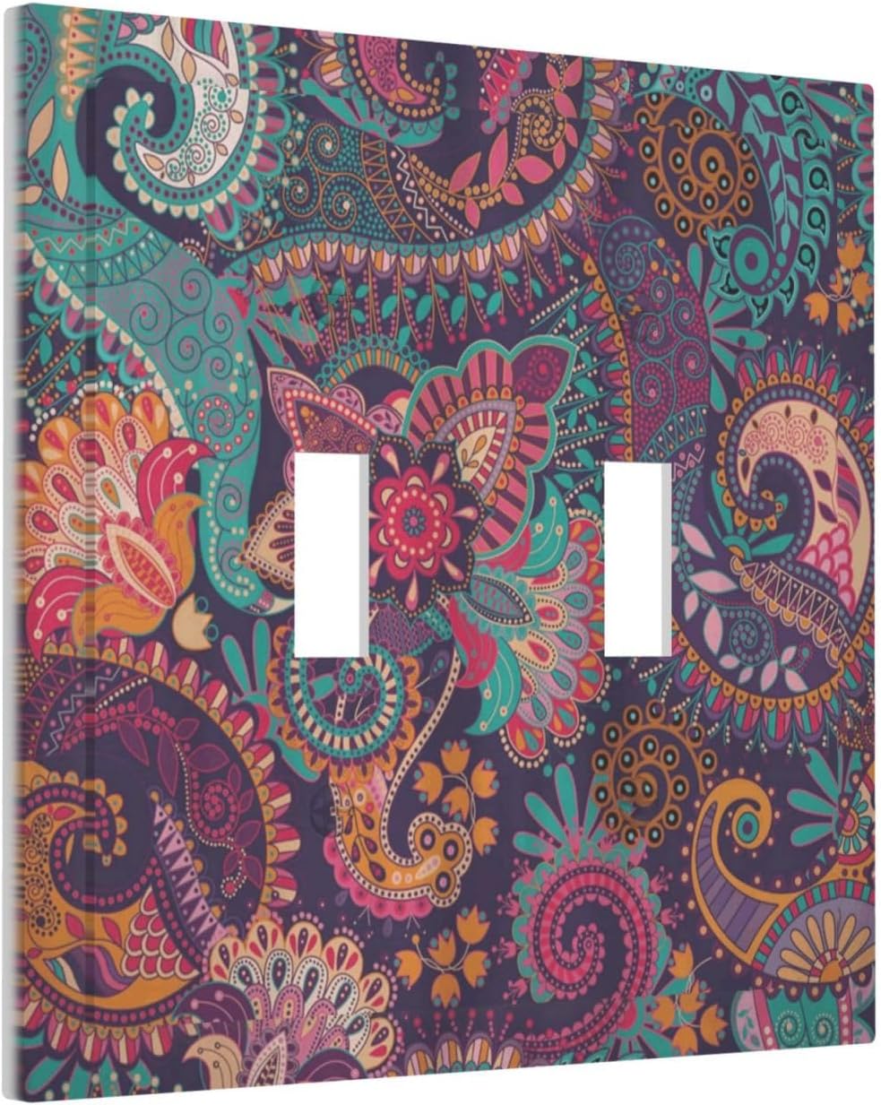Mandala Boho Paisley Purple Floral Colorful Flower Decorative Switch Plates 2 Gang Double Toggle Outlet Light Switch Cover Wall Plate Electrical Faceplate for Home Bedroom Decor image 2