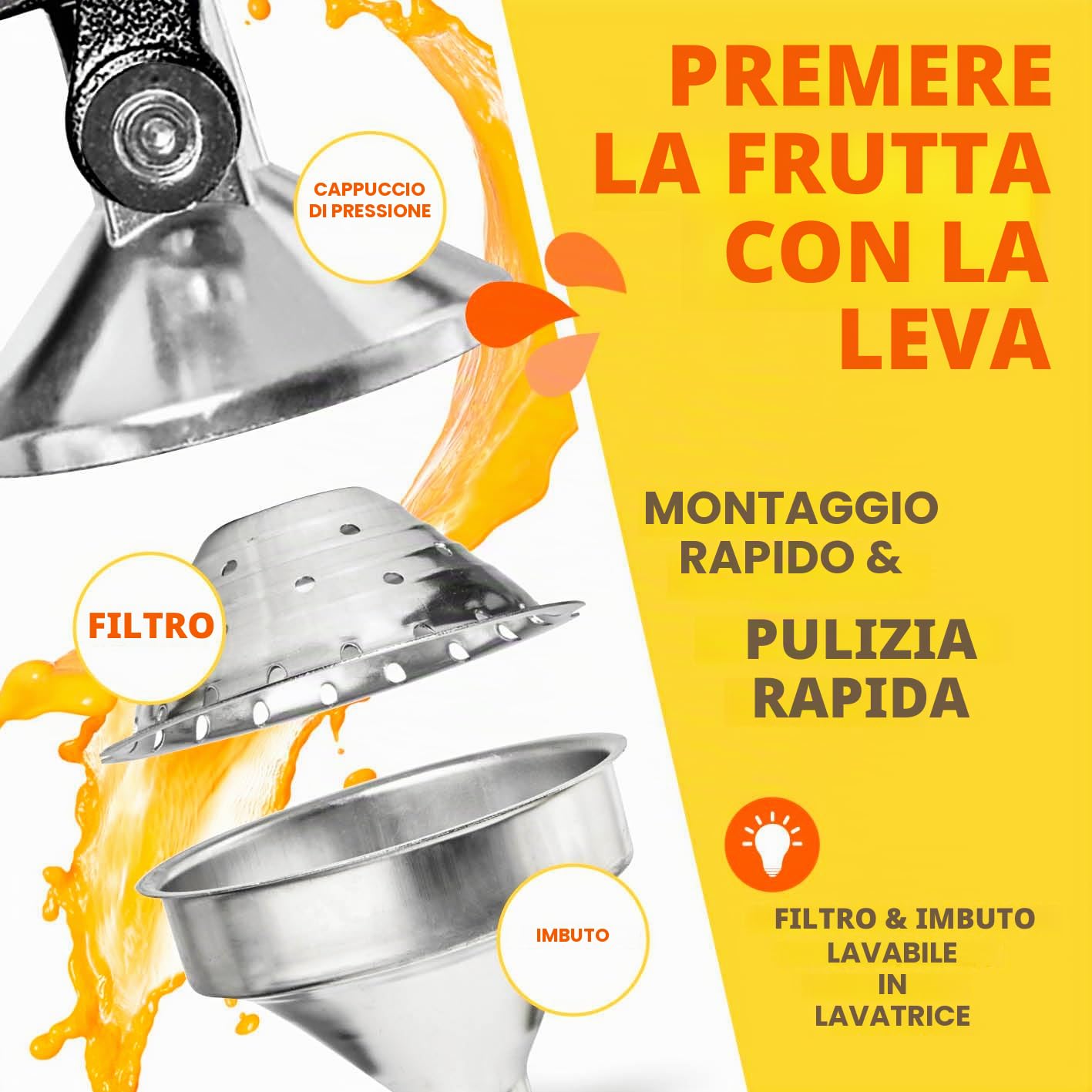 Lumaland Estrattore di Succo Manuale, Spremiagrumi in Ghisa, Senza Sforzo, Pressa Professionale per Frutta e Verdura Arance, Limone, Agrumi, Pompelmo, Melograni, Slow Juicer, Facile da Pulire, Nero