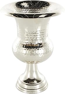 Deco 79 Aluminum Metal Decorative Vase Goblet Inspired Hammered Centerpiece Vase, Flower Vase for Home Decoration 9" x 9" x 13", Silver