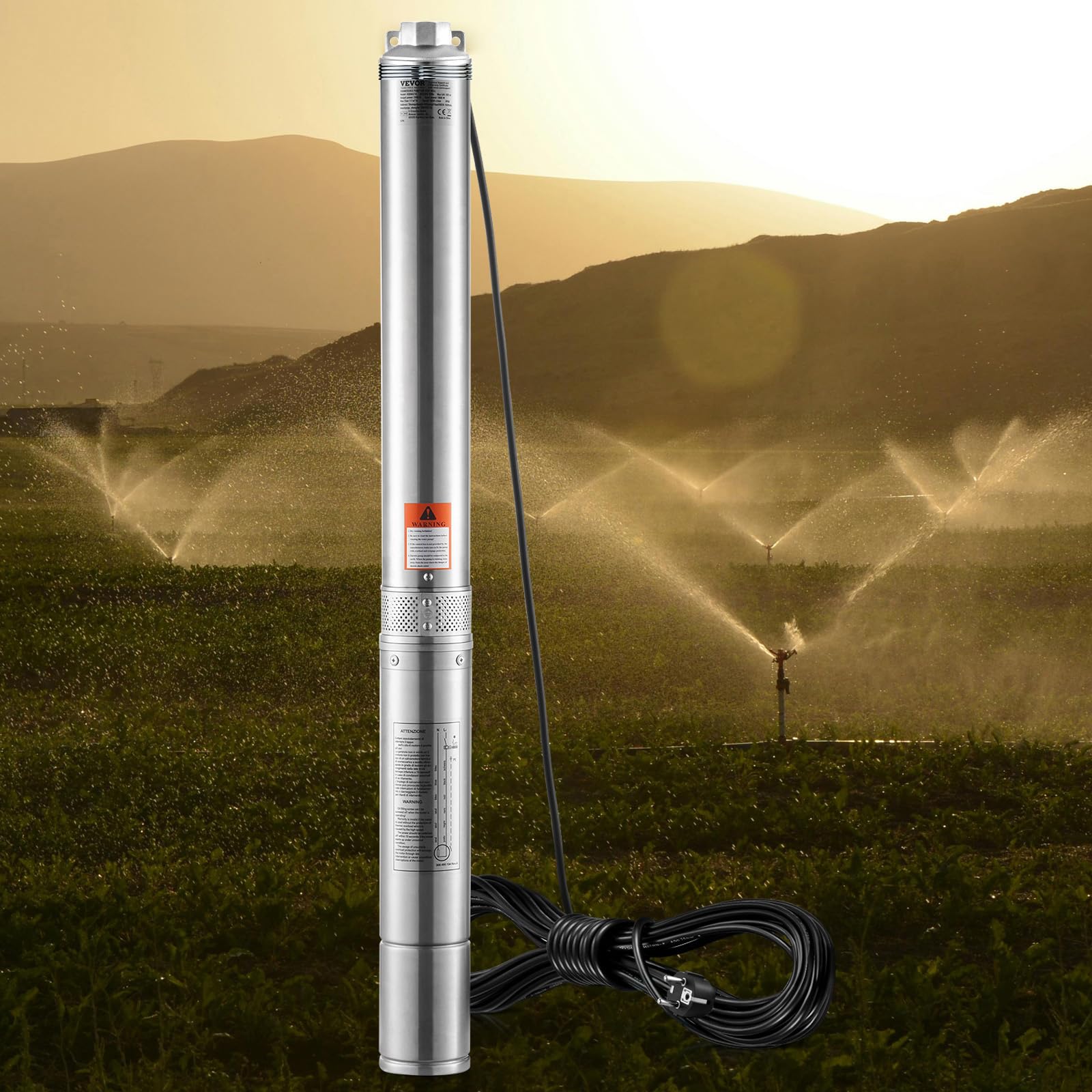 VEVOR Pompe Immergée pour Puits Profond, 1100 W, Pompe à Eau Acier Inoxydable, Débit 7,1 m³/h, 105 m, avec Cordon Électrique 19,4 m, Pompe Étanche IP68 pour Usage Domestique, Irrigation Industrielle