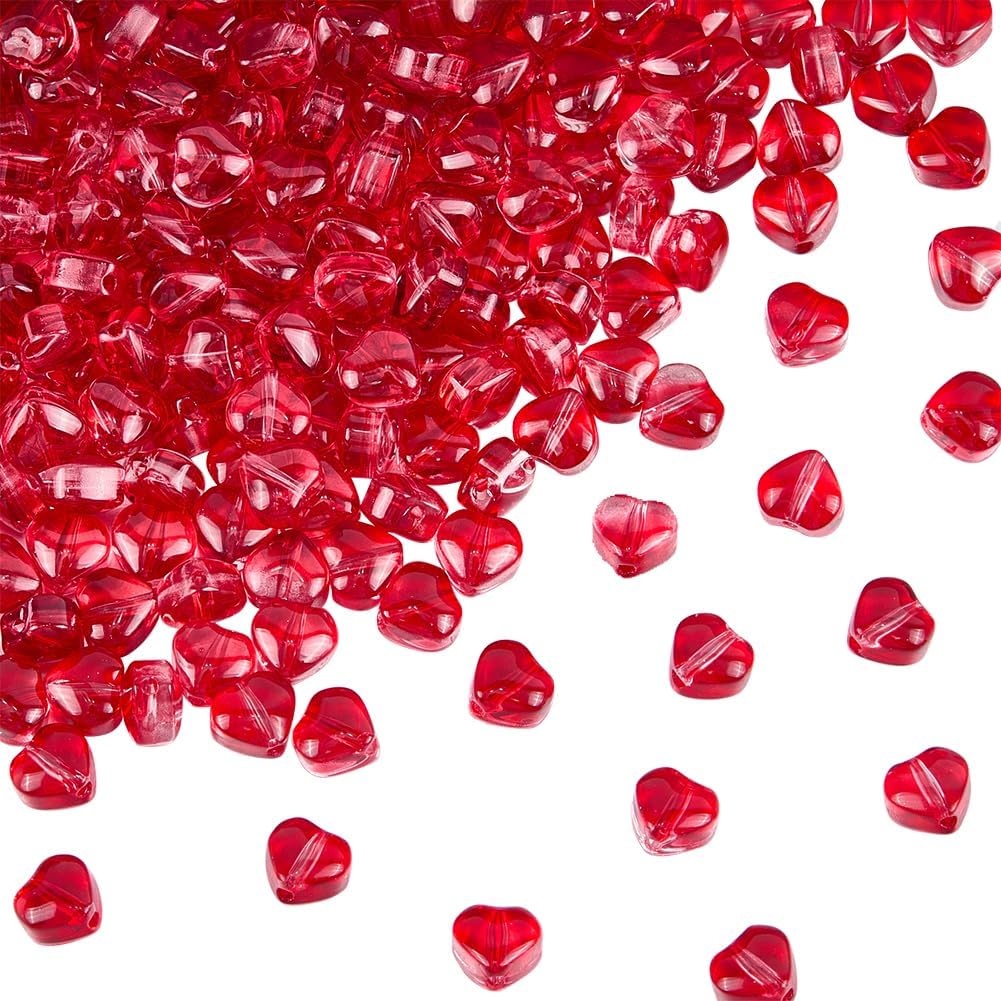 300Pcs Red Heart Shaped Glass Beads Transparent Spacer Beads Valentine Small Crystal Lampwork Loose Smooth Spacers Findings Accessories for Jewelry Making Bracelet Necklace Earring DIY Craft