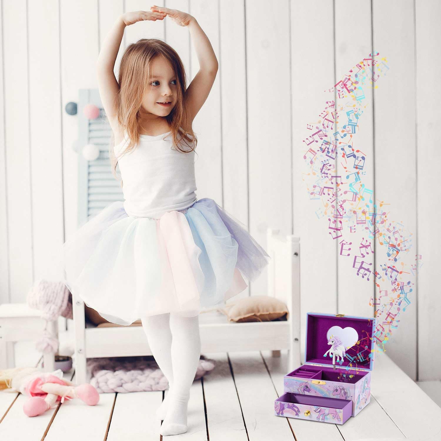 CRAZE Joyero Musical Niña, Modelo Unicornio, Caja de Música con Cajón Extraíble, Interior Aterciopelado, Espejo y Unicornio Giratorio - 5