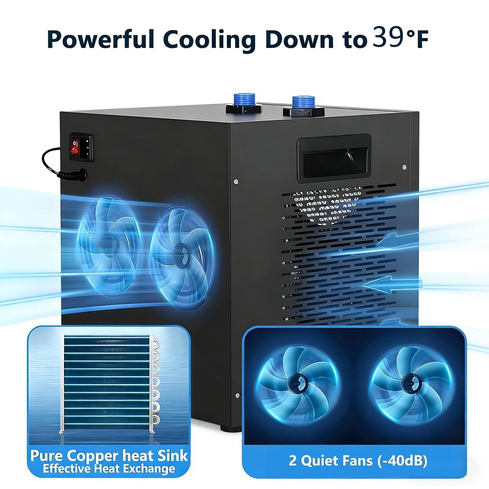 Raffreddatore per vasca di ghiaccio e immersione in acqua fredda, refrigeratore d'acqua da banco con filtro esterno, pompa con filtro, telecomando, schermo touch intelligente, bassa rumorosità