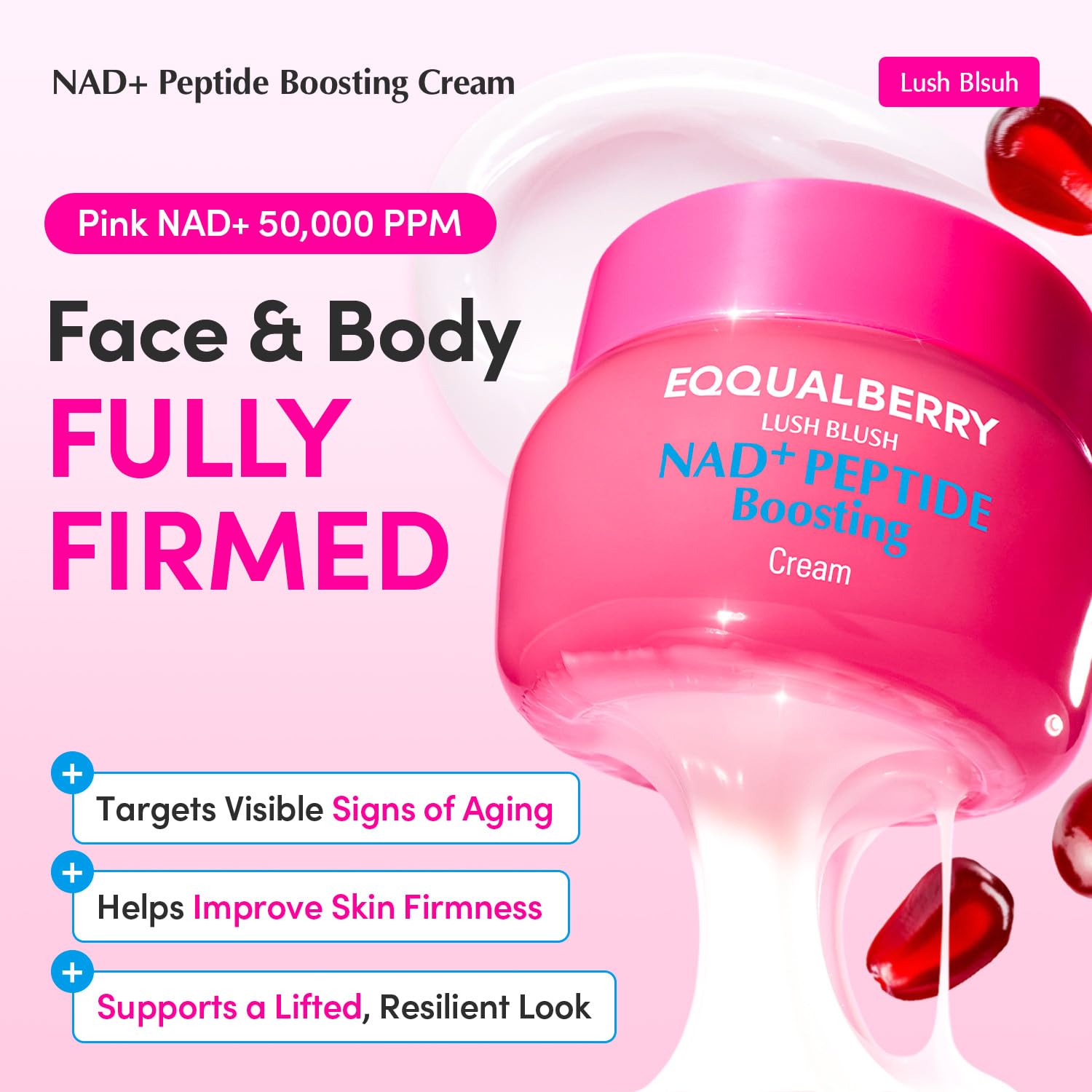 EQQUALBERRY EQQUALBERRY NAD+ Peptide Boosting Cream β NAD+ 5% & 13 Peptides Anti-Aging Korean Skincare Face & Body Cream | Firming & Lifting Pink Neck Cream for Sagging Skin (1.69 fl.oz / 50ml) in use