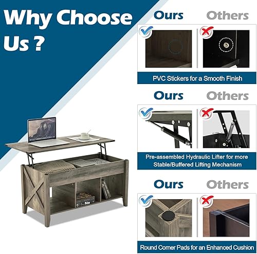Miniatura 21 de VINGLI Mesa de centro con tapa elevable, 36 pulgadas, pequeña mesa de centro de madera con almacenamiento, mesa central rectangular de madera con