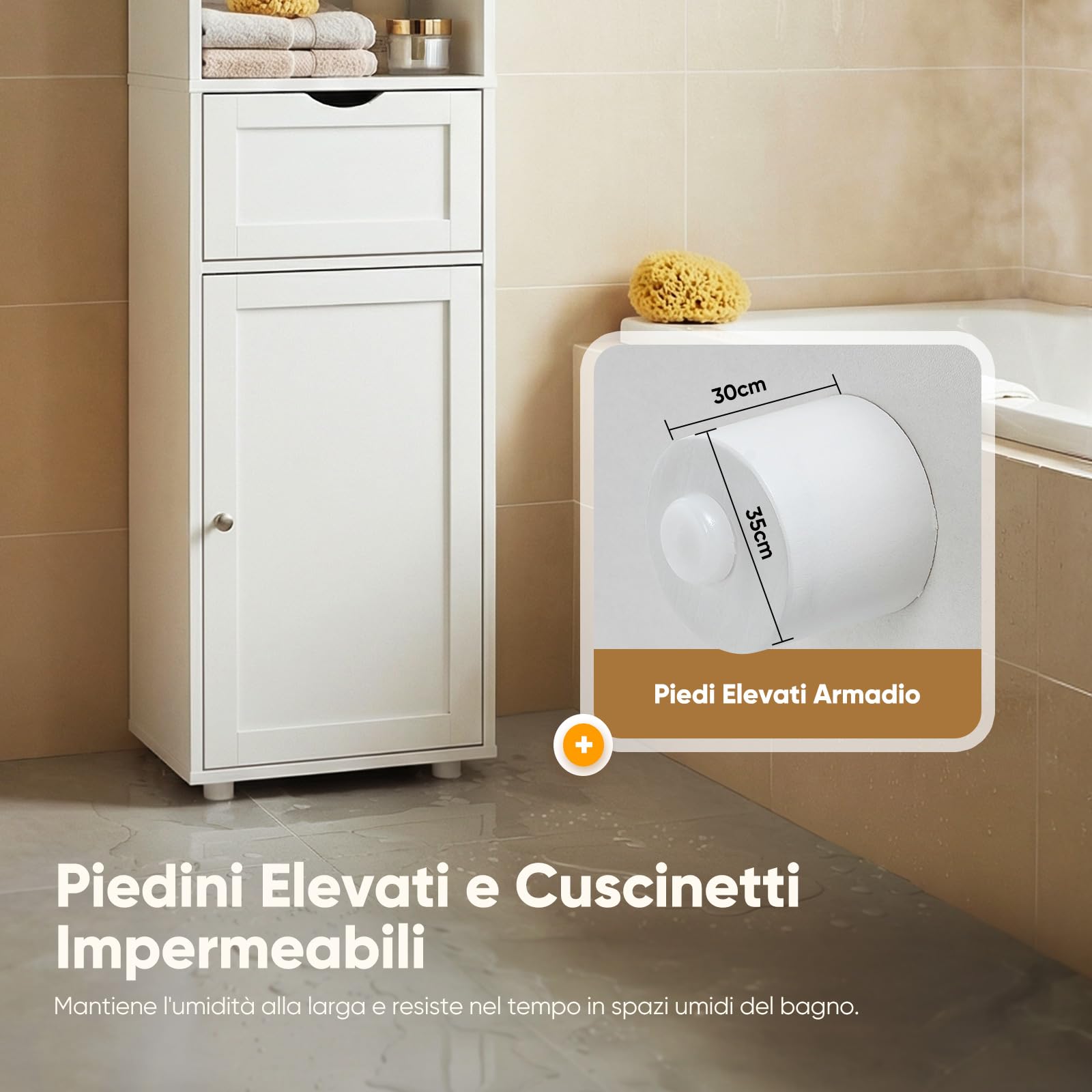 HOKEEPER Mobile alto da bagno bianco – Armadio da bagno sottile con 2 ante e scomparti aperti – Mensola da bagno indipendente & Armadio da cucina – Salvaspazio per bagno e soggiorno | Sottile salvaspazio armadietto alto armadio cucina mensola con anta per