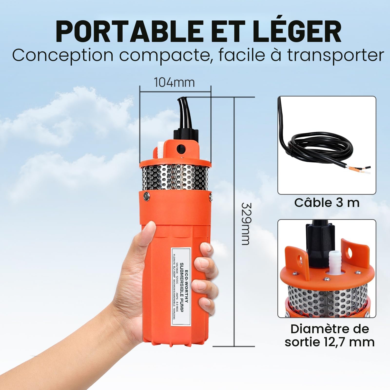 Pompe à puits solaire, ensemble de pompe à puits profond solaire 100W, pompe submersible 12V (96 W) avec panneau solaire 100W pour arrosage, pompage